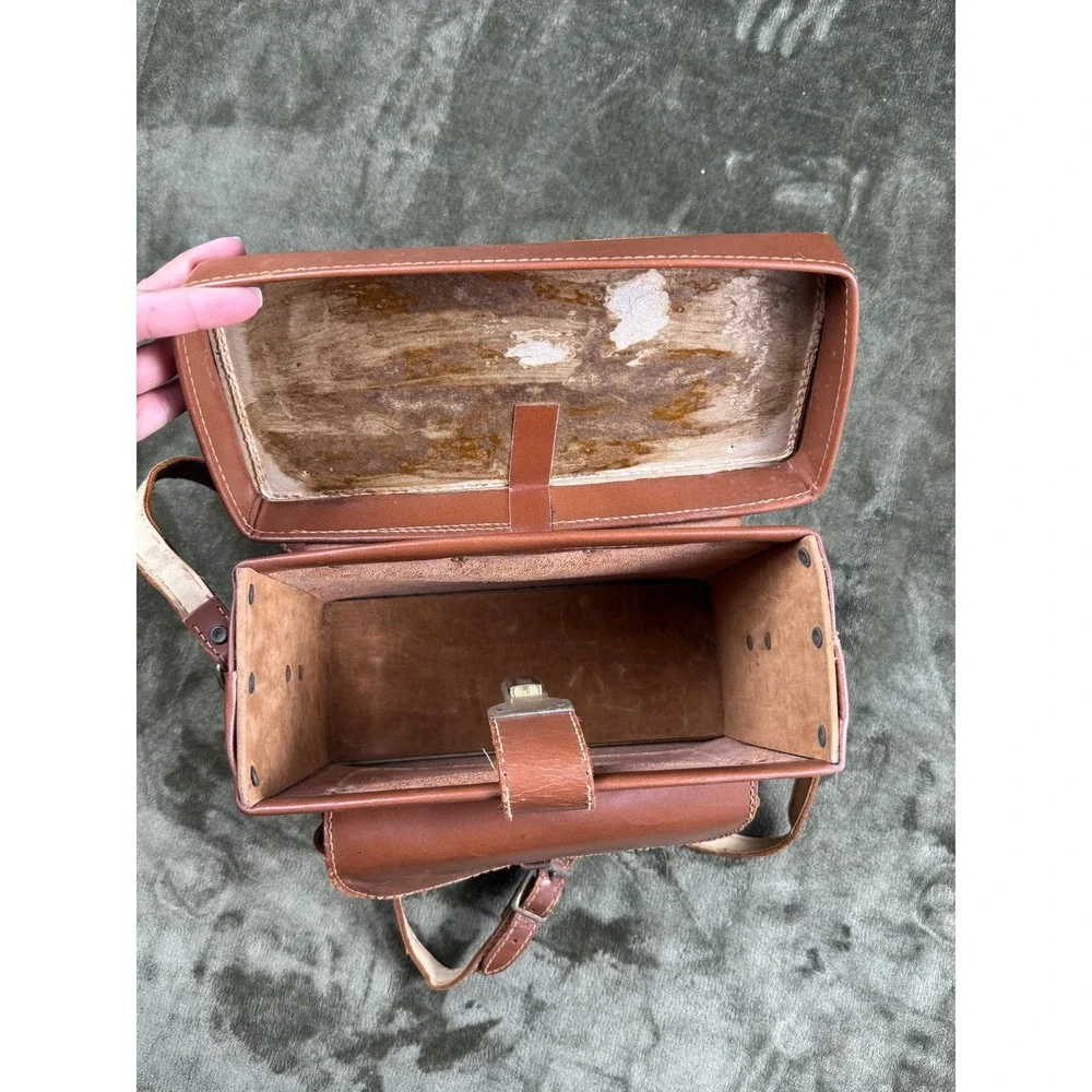 Vintage Top Grain Cowhide Leather Camera Case Satchel USA Brown Shoulder Bag